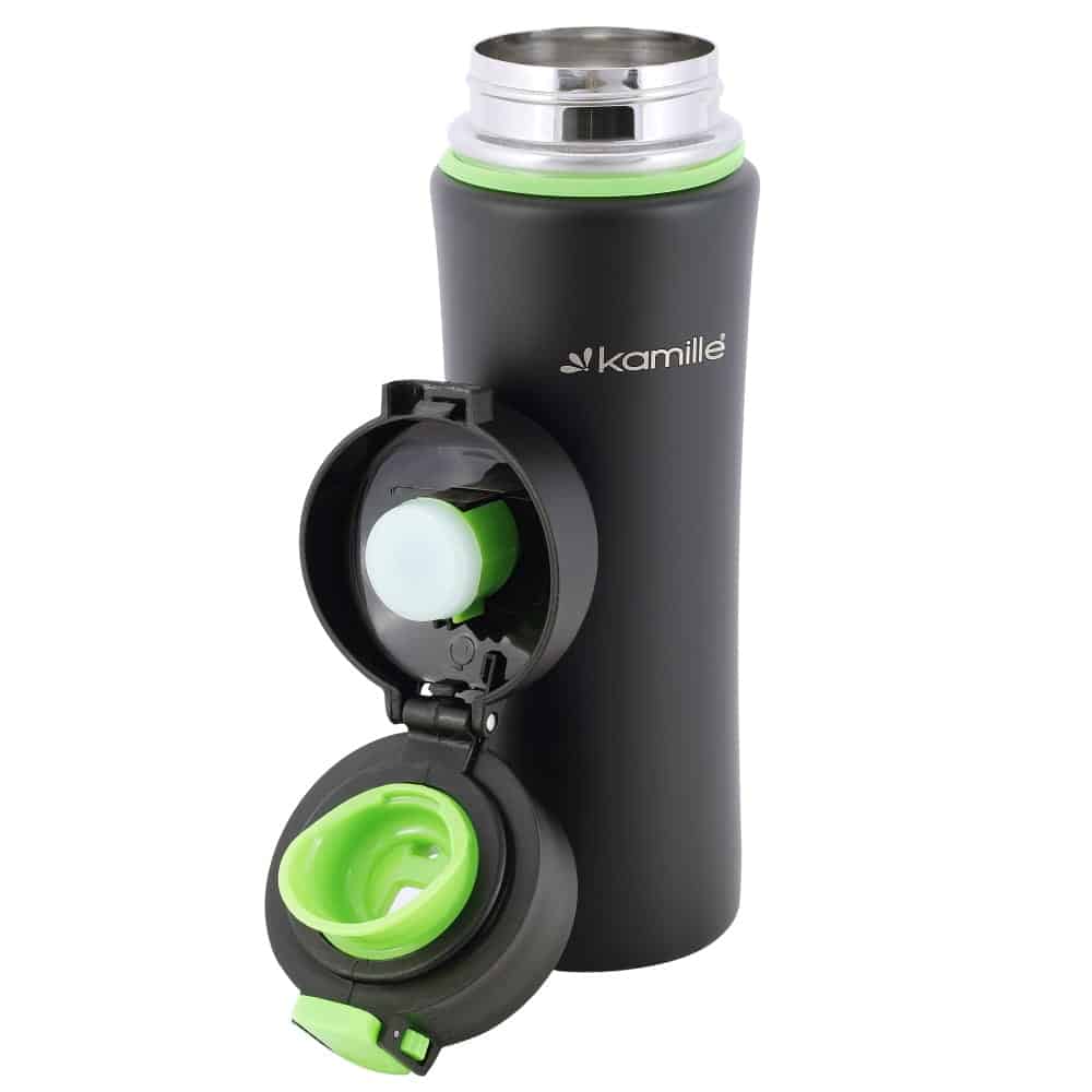 Cana termos sportiva, Otel inoxidabil, 500 ml, Negru/Verde, 24.5x7 cm