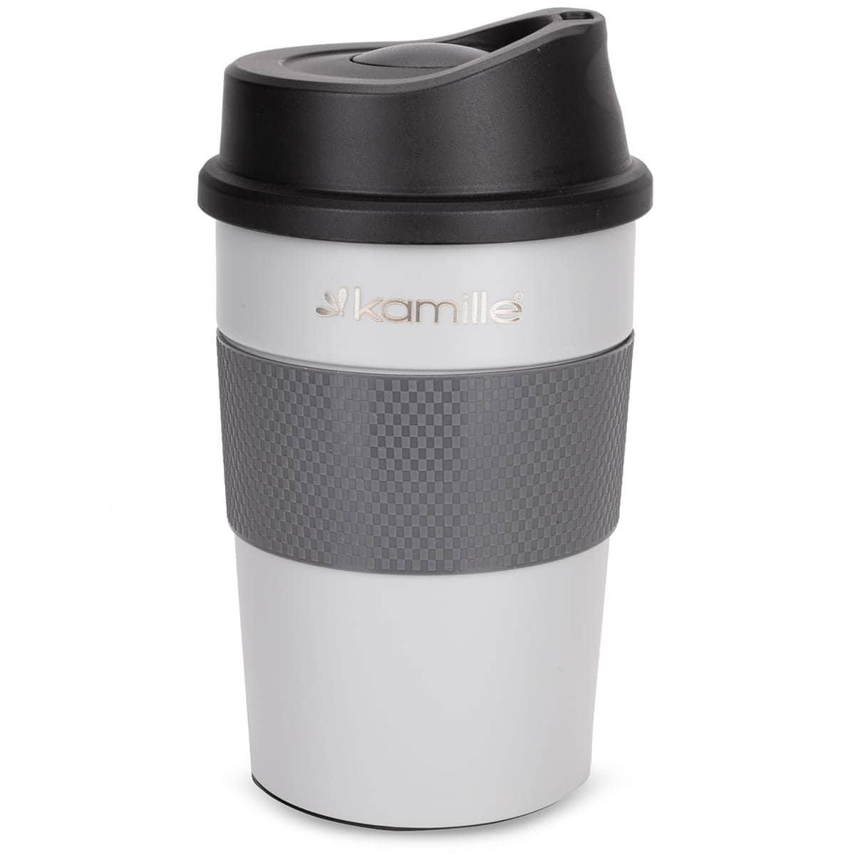 Cana termos din inox, antiderapanta, gri/negru, 360ml, anti-scurgere