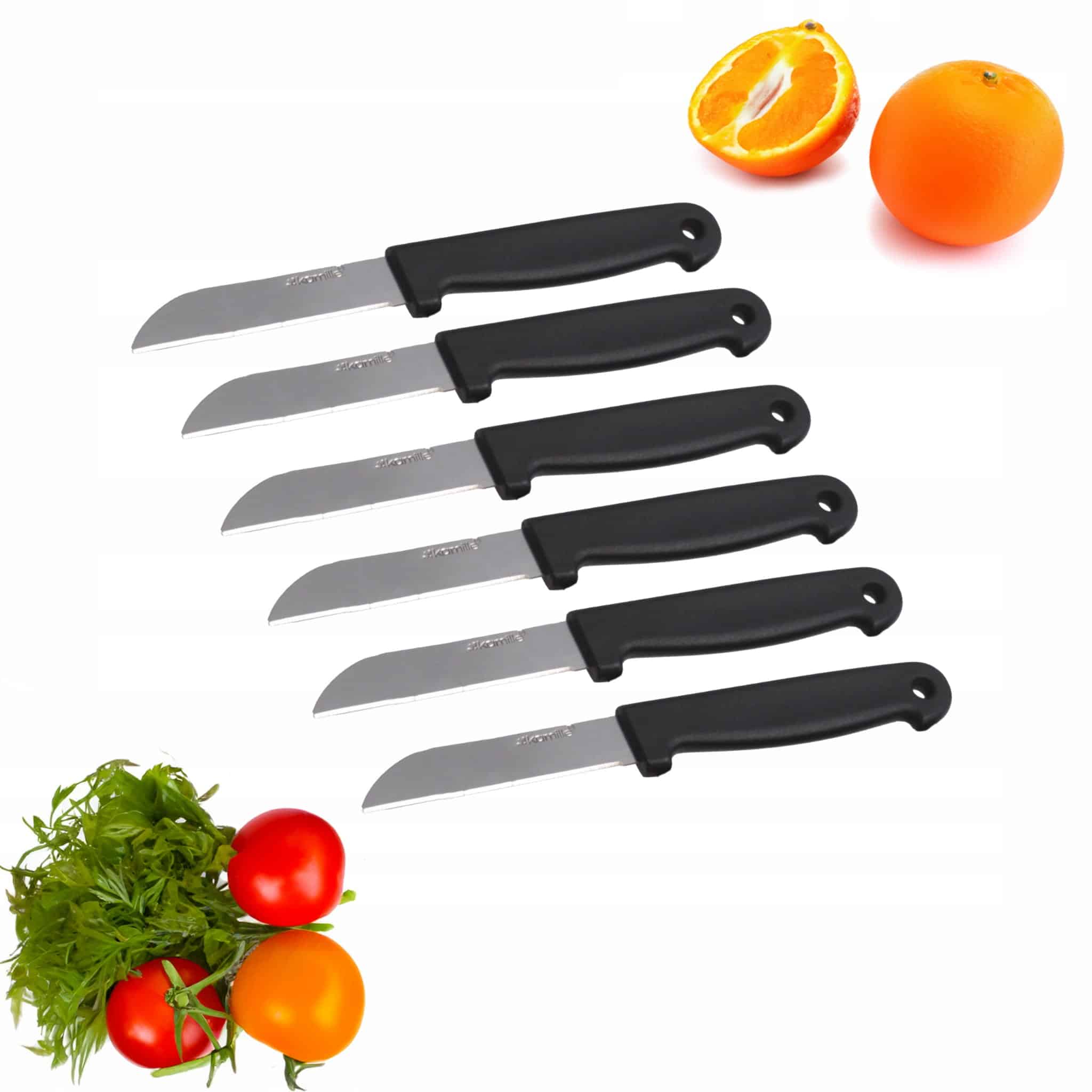 Set 6 cutite de bucatarie, Otel inoxidabil/Plastic, lama 7.5 cm, maner 9.5 cm - imagine 2