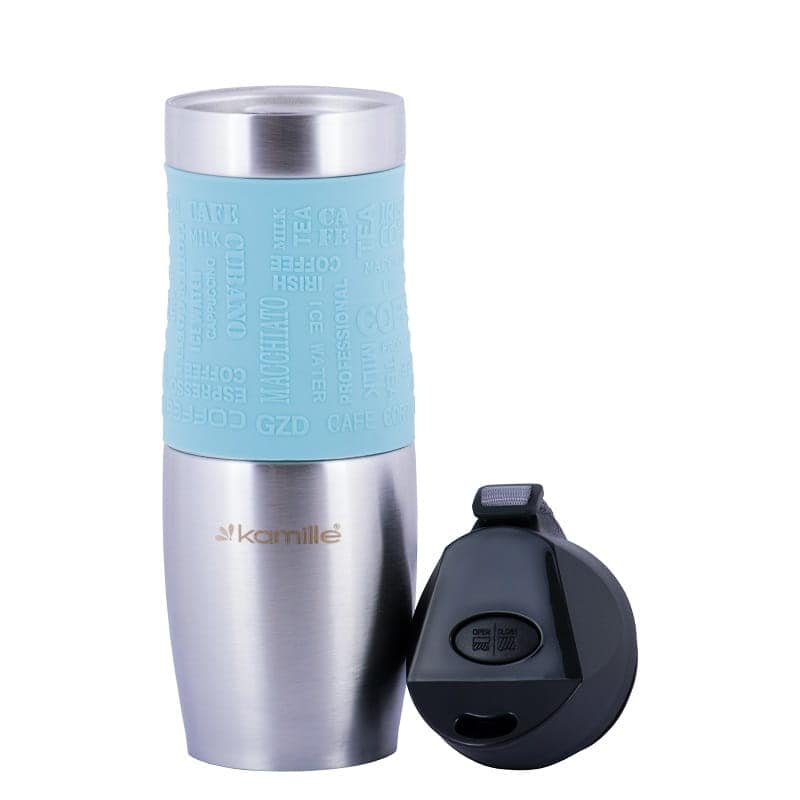 Cana termos, otel inoxidabil, antiderapanta, 480ml, cu agatatoare, diverse culori - imagine 5