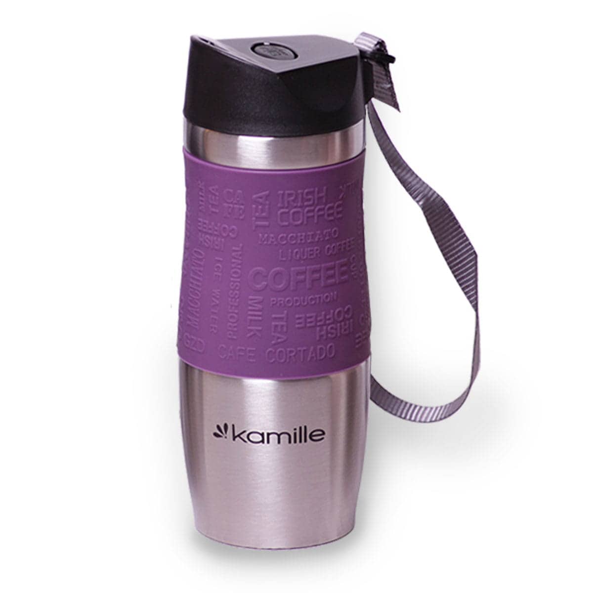 Cana termos, otel inoxidabil, antiderapanta, 480ml, cu agatatoare, diverse culori - imagine 2