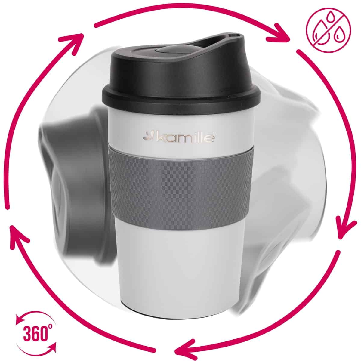 Cana termos din inox, antiderapanta, gri/negru, 360ml, anti-scurgere - imagine 3