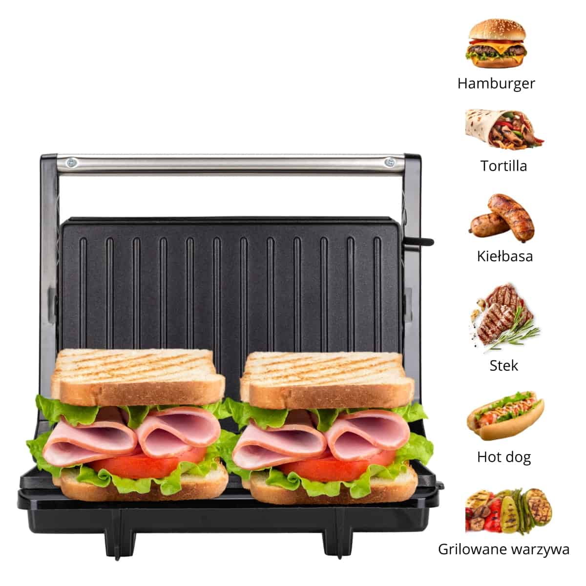 Sandwich-maker, 900W, placi antiaderente, otel inoxidabil - imagine 4