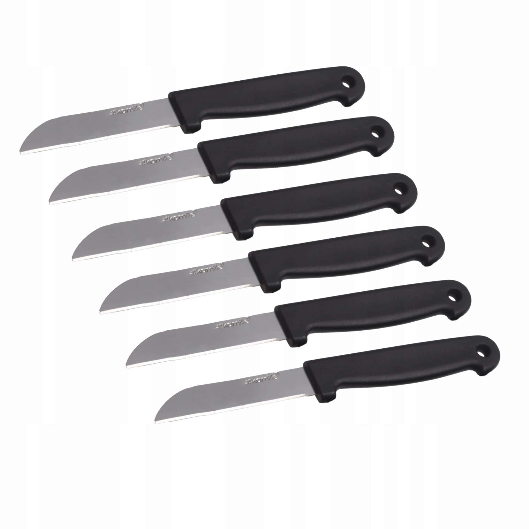 Set 6 cutite de bucatarie, Otel inoxidabil/Plastic, lama 7.5 cm, maner 9.5 cm