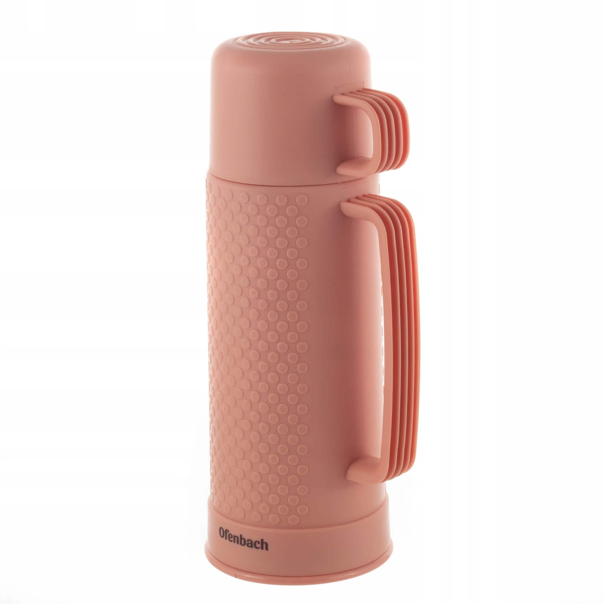 Termos cu invelis din plastic, 450 ml, cu capac cana, Portocaliu - imagine 2