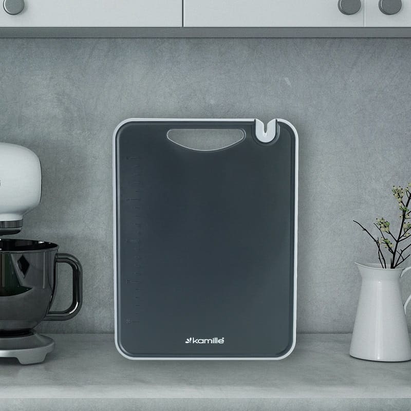 Tocator de bucatarie, antiderapant, cu ascutitor de cutite, si masurare, 37x28x0,8cm, plastic - imagine 6