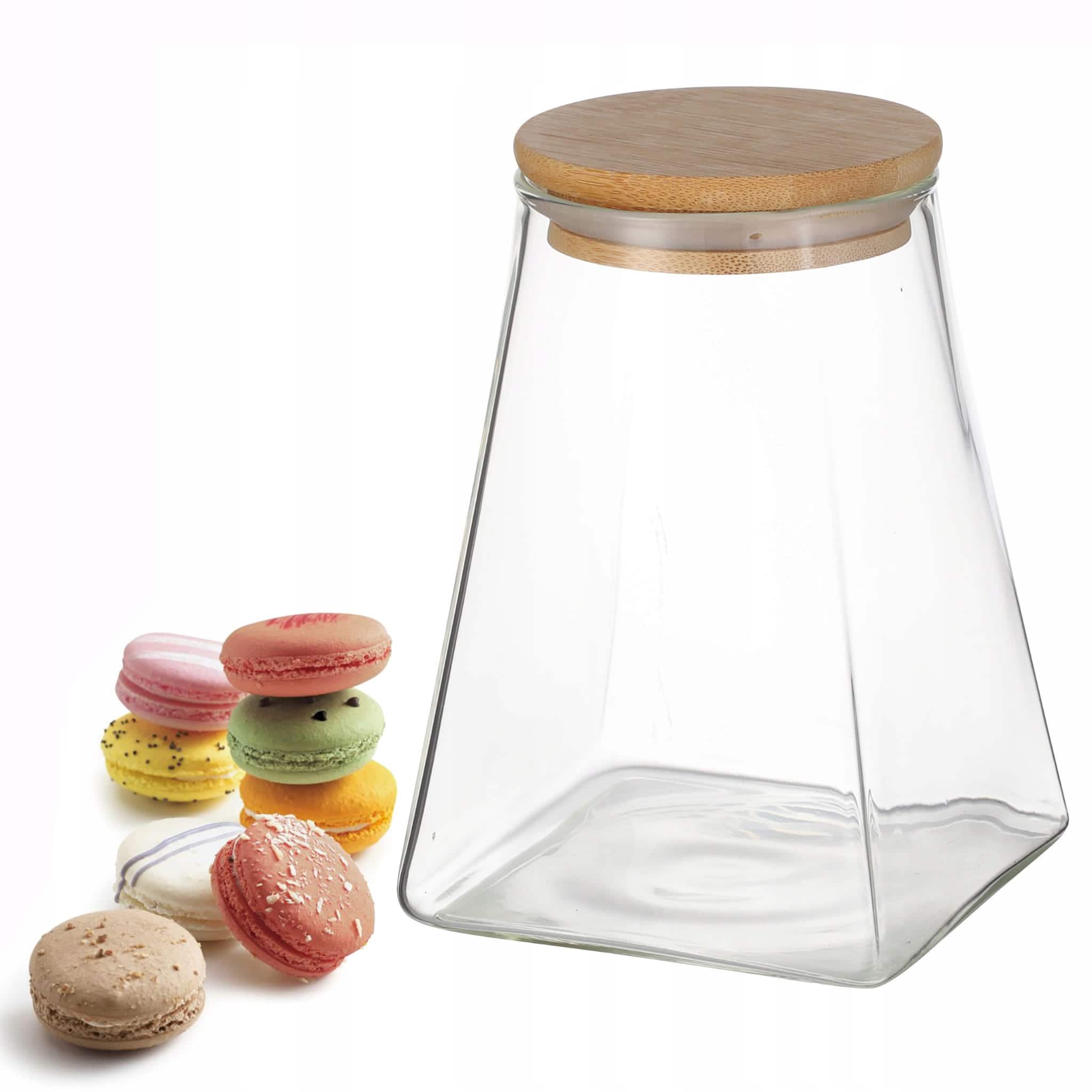 Borcan pentru condimente, sticla transparenta cu capac din bambus, 900 ml, etans, 9x9x13.6 cm, - imagine 3