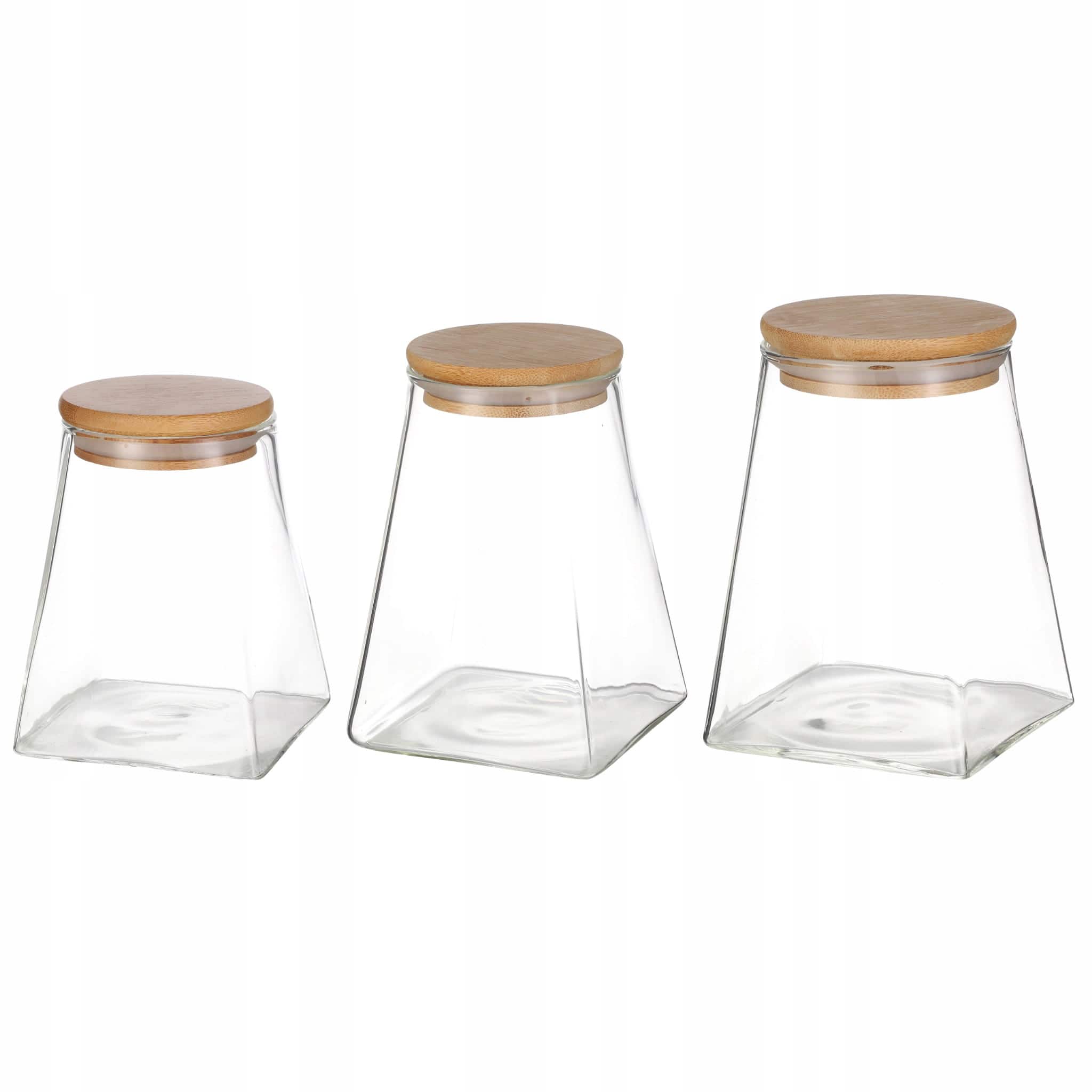 Borcan pentru condimente, sticla transparenta cu capac din bambus, 900 ml, etans, 9x9x13.6 cm, - imagine 2