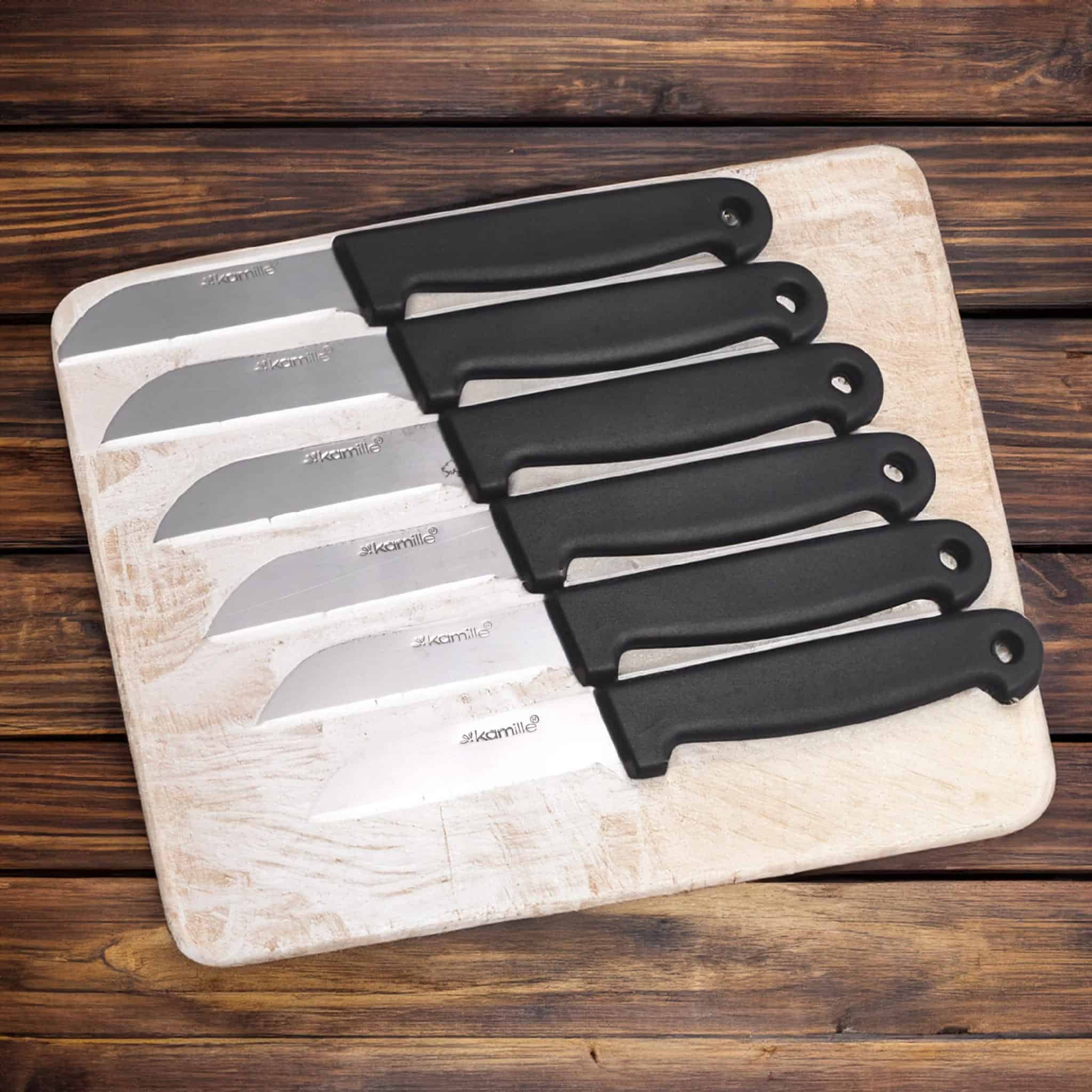 Set 6 Cutite de bucatarie, feliere si curatare, Inox / Plastic, lama 6.5 cm, maner 9.5 cm - imagine 4