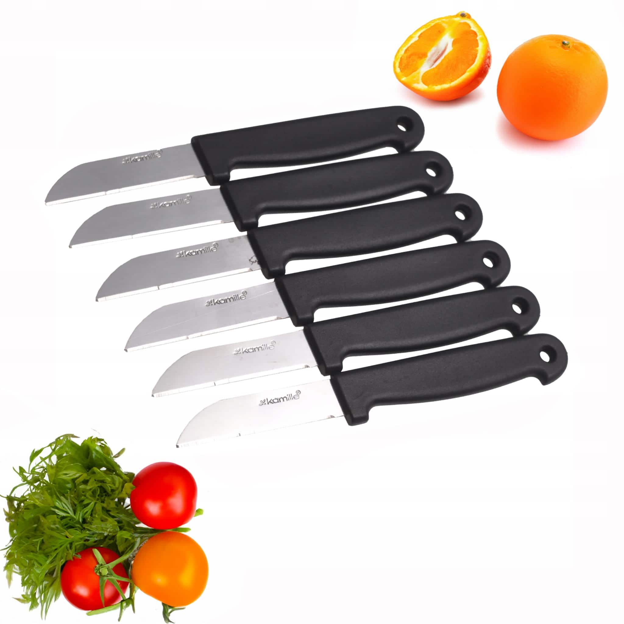 Set 6 Cutite de bucatarie, feliere si curatare, Inox / Plastic, lama 6.5 cm, maner 9.5 cm - imagine 3