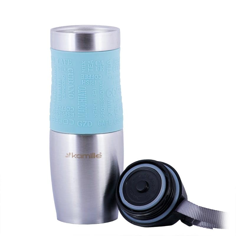 Cana termos, otel inoxidabil, antiderapanta, 480ml, cu agatatoare, diverse culori - imagine 4