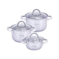 Set 3 oale si cratite, Otel inoxidabil, 1L/2.1L/2.9 L, cu capace, 6 piese