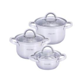 Set 3 oale si cratite, Otel inoxidabil, 1L/2.1L/2.9 L, cu capace, 6 piese