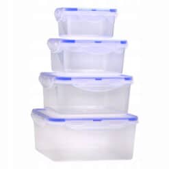 Set 4 cutii de depozitare alimente, plastic, 400-2000 ml, transparent/albastru