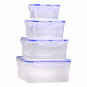 Set 4 cutii de depozitare alimente, plastic, 400-2000 ml, transparent/albastru