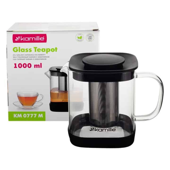 Ceainic minimalist Kamille 1000 ml cu infuzor – fabricat din sticlă borosilicată