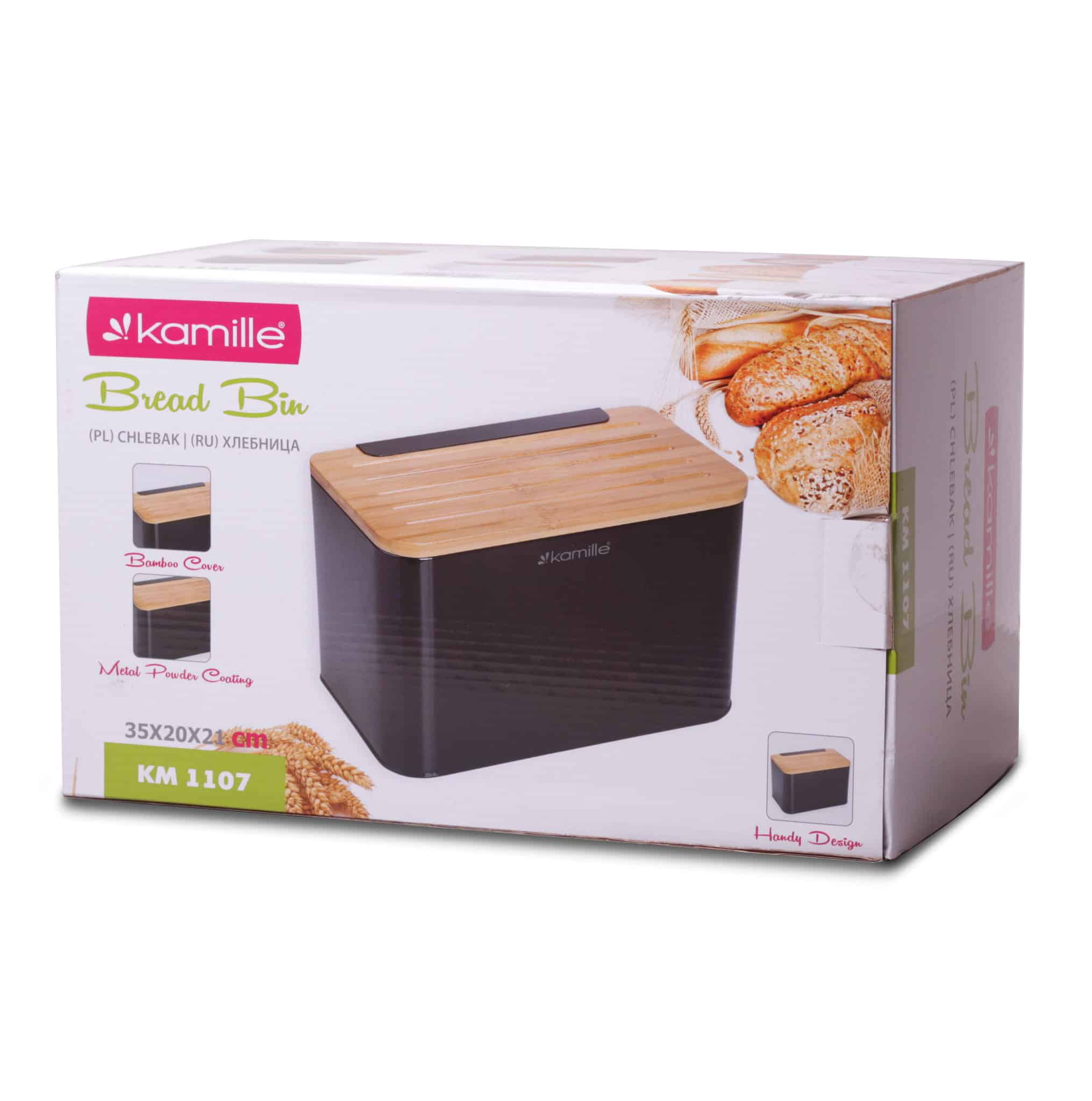 Cutie de paine, otel, capac bambus, 35x21x20 cm - imagine 3