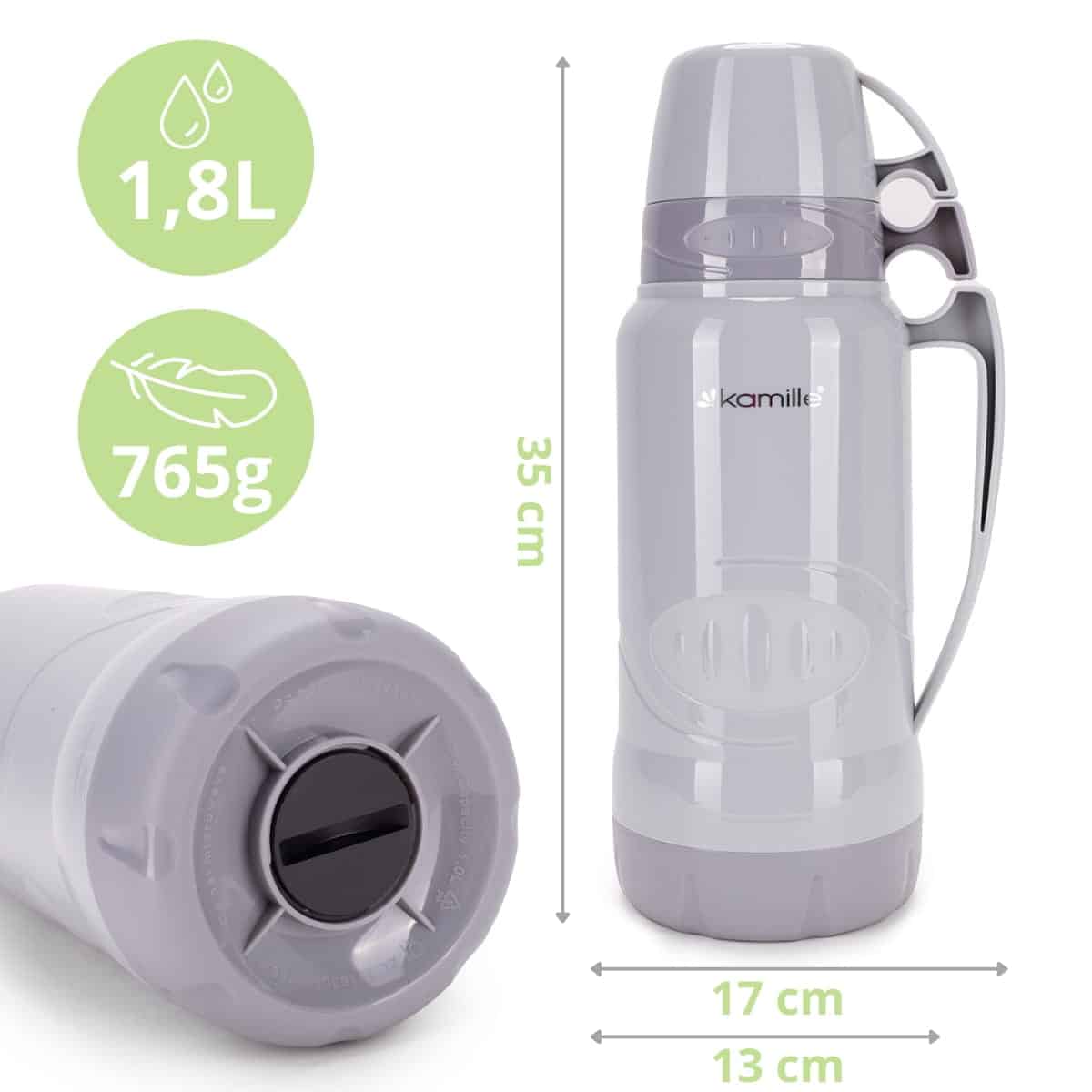 Termos cu insertie sticla, 1.8 L, 2 cani integrate, izolare 12 ore - imagine 4
