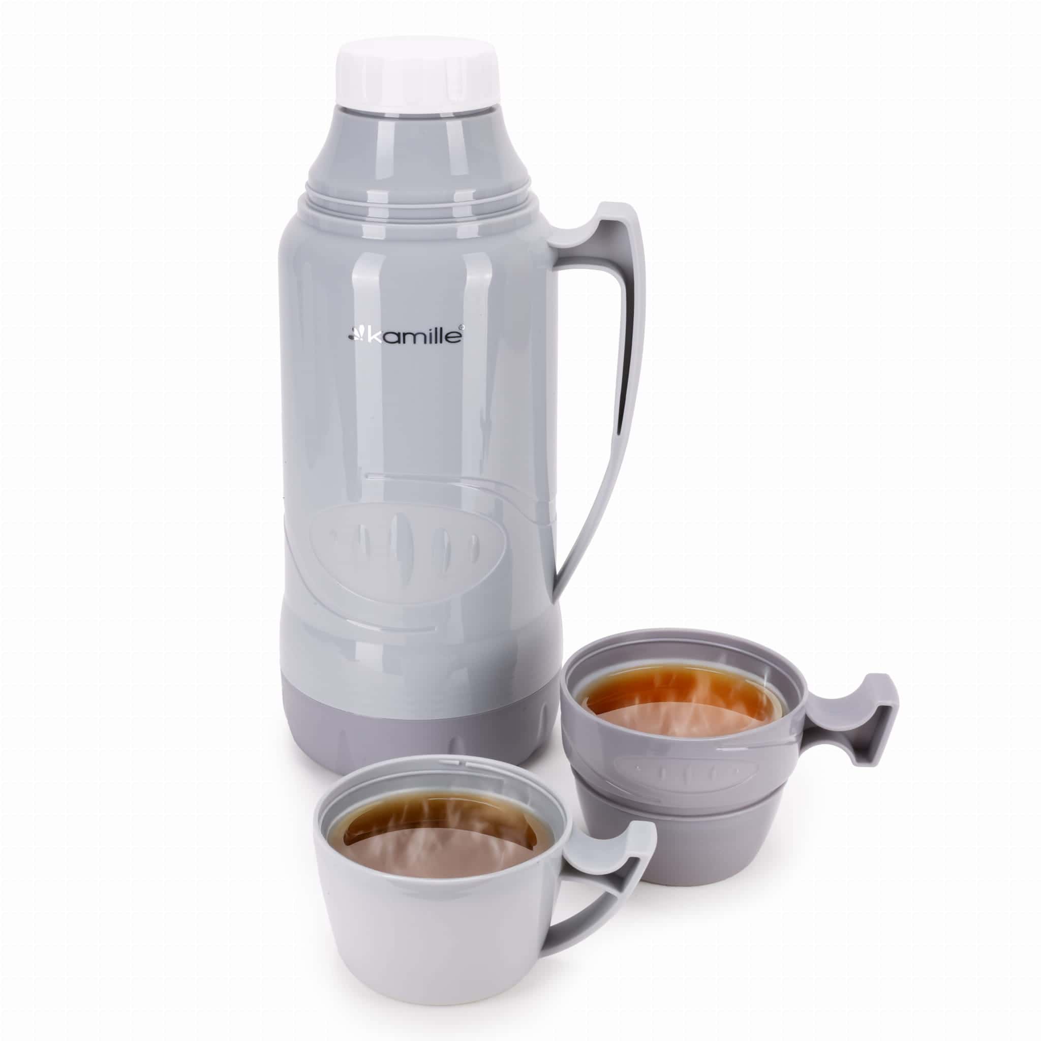 Termos cu insertie sticla, 1.8 L, 2 cani integrate, izolare 12 ore