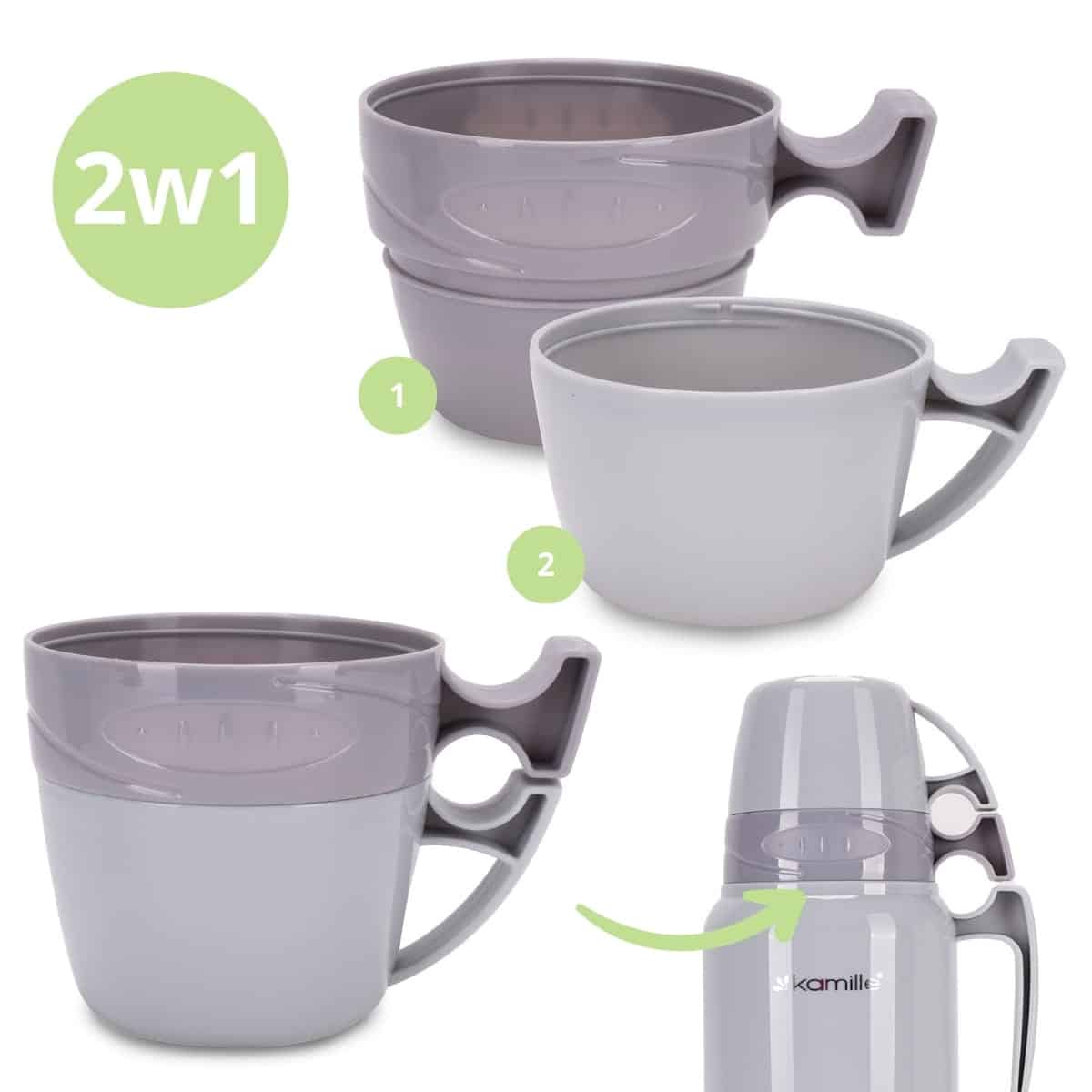 Termos cu insertie sticla, 1.8 L, 2 cani integrate, izolare 12 ore - imagine 3