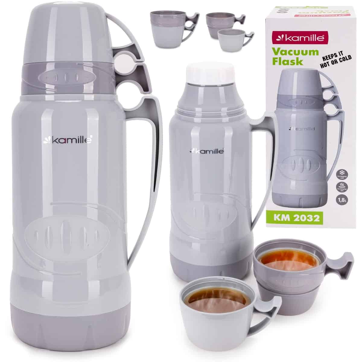 Termos cu insertie sticla, 1.8 L, 2 cani integrate, izolare 12 ore - imagine 5