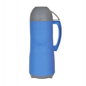 Termos bidon pentru calatorii, 1 L, vas interior sticla, capac pahar, izolatie termica, Albastru