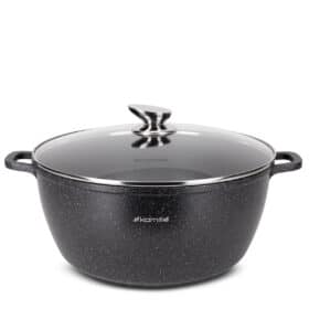 Oala, aluminiu turnat, invelis marmorat, 10 L, capac sticla, inductie