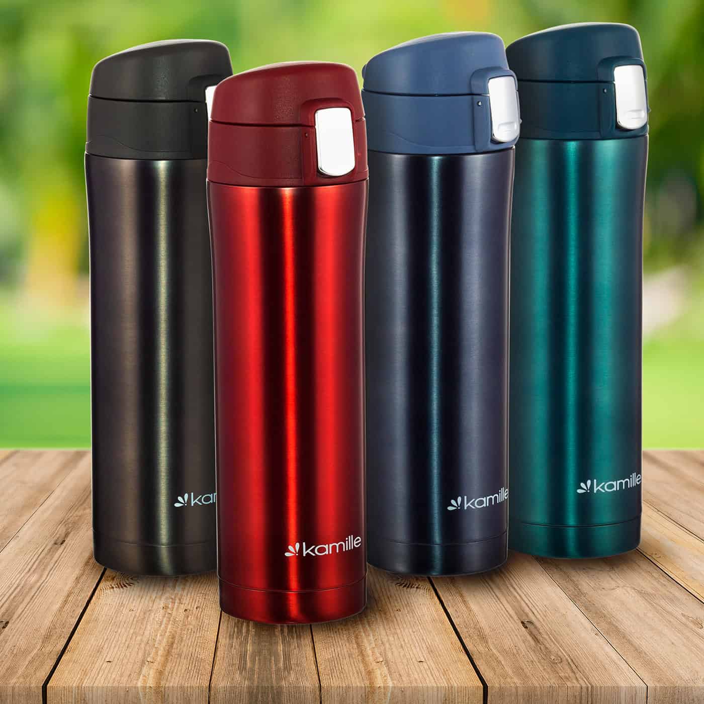 Cana termos portabila, otel inoxidabil, 450 ml, bidon termoizolant, Rosu - imagine 6