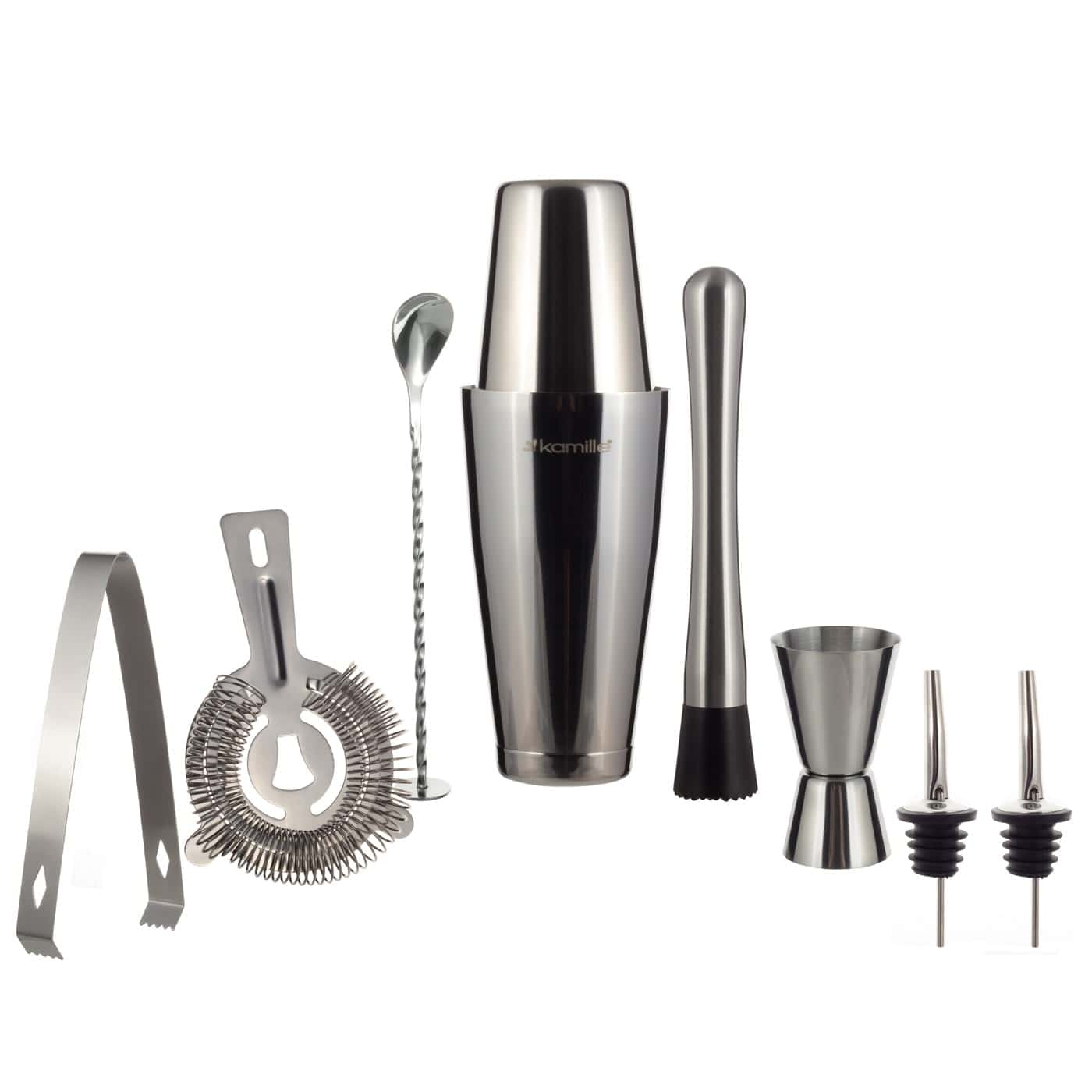 Set barman pentru cocktail-uri, inox, 9 piese, 800 ml/550 ml, argintiu - imagine 2