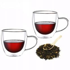 Set de 2 cani din sticla borosilicata, termoizolante, 100ml, pereti dubli