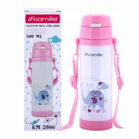 Sticla termica pentru copii, cu pai, 500 ml, otel inoxidabil si silicon, etansa