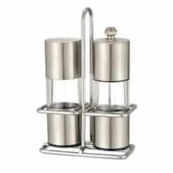 Set rasnita piper si solnita, sticla/inox, 10 x 14.5 cm, argintiu/transparent