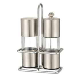 Set rasnita piper si solnita, sticla/inox, 10 x 14.5 cm, argintiu/transparent