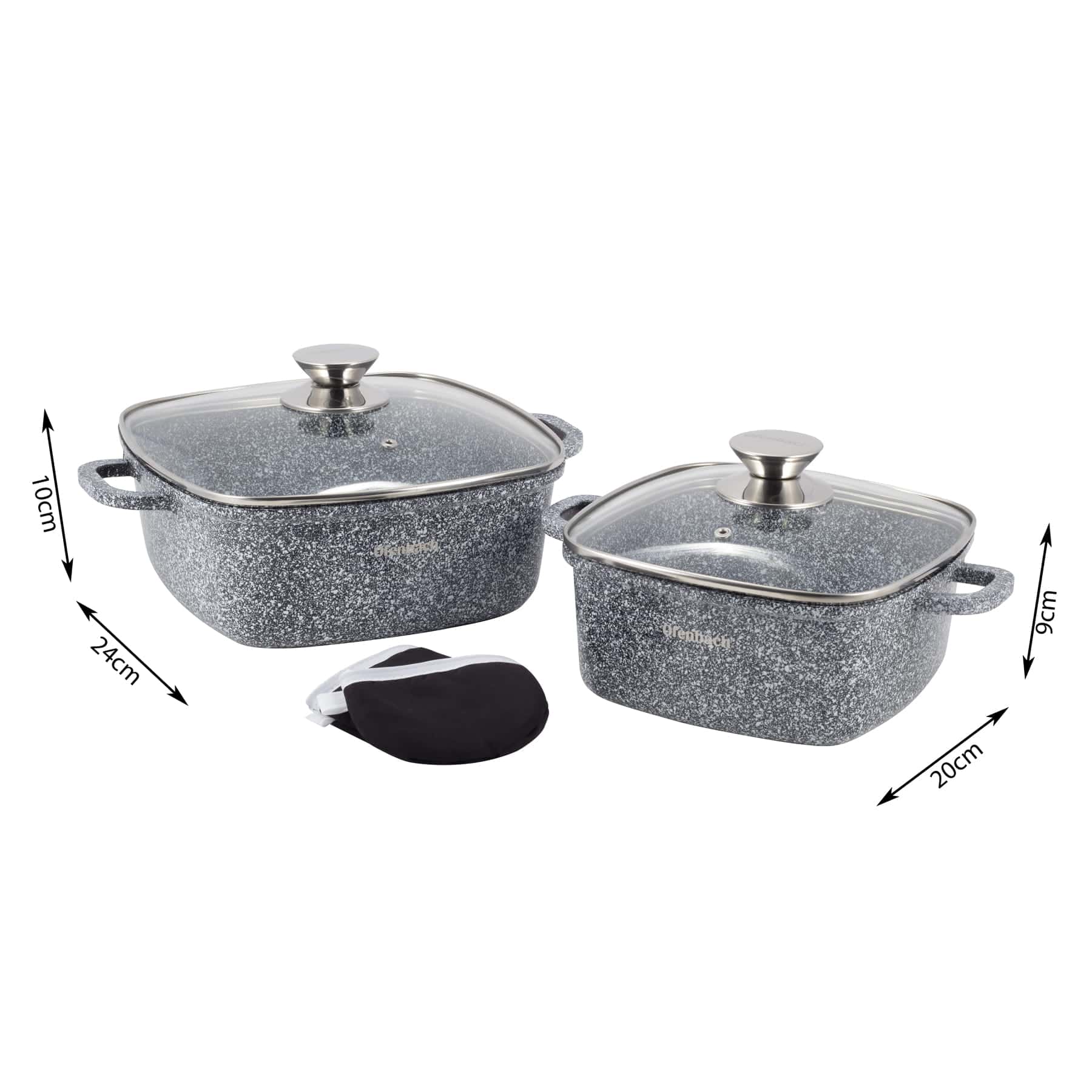 Set 2 oale cu capace, granit, 2.3 L / 4.4 L, 20 cm / 24 cm - imagine 3