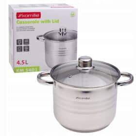 Oala inalta din otel, 3.2 L, cu capac de sticla, 18 cm, inox, inductie gaz