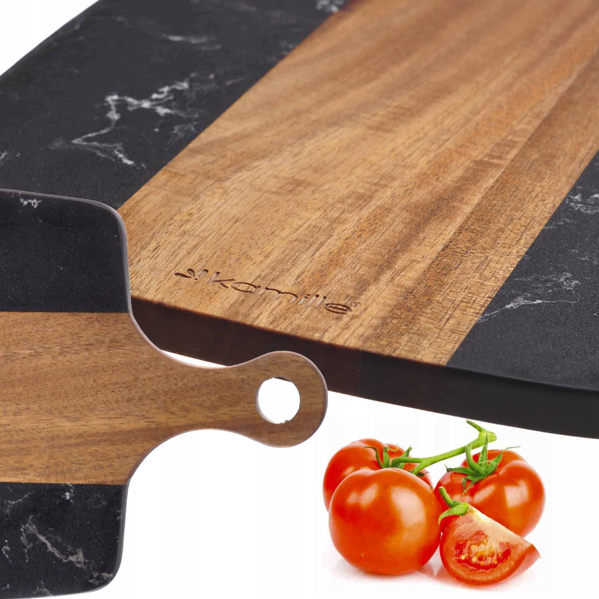 Tocator de bucatarie cu maner, plastic, 35x18x1.3cm, maro/negru - imagine 4