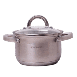 Oala inox, 2.1 L, cu capac sticla, 16 cm, argintie