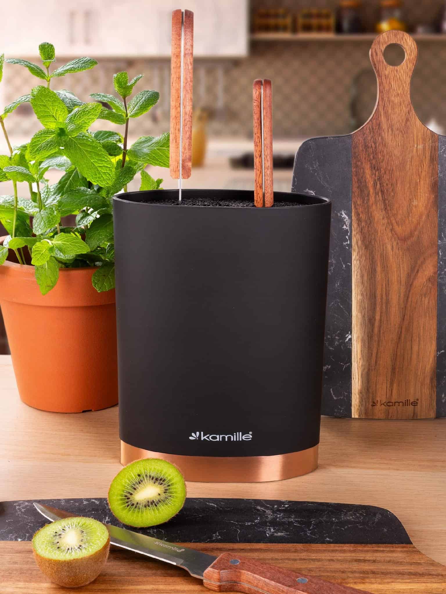 Suport pentru cutite, stil bloc, elegant, cu insertie detasabila, 22 cm - imagine 2