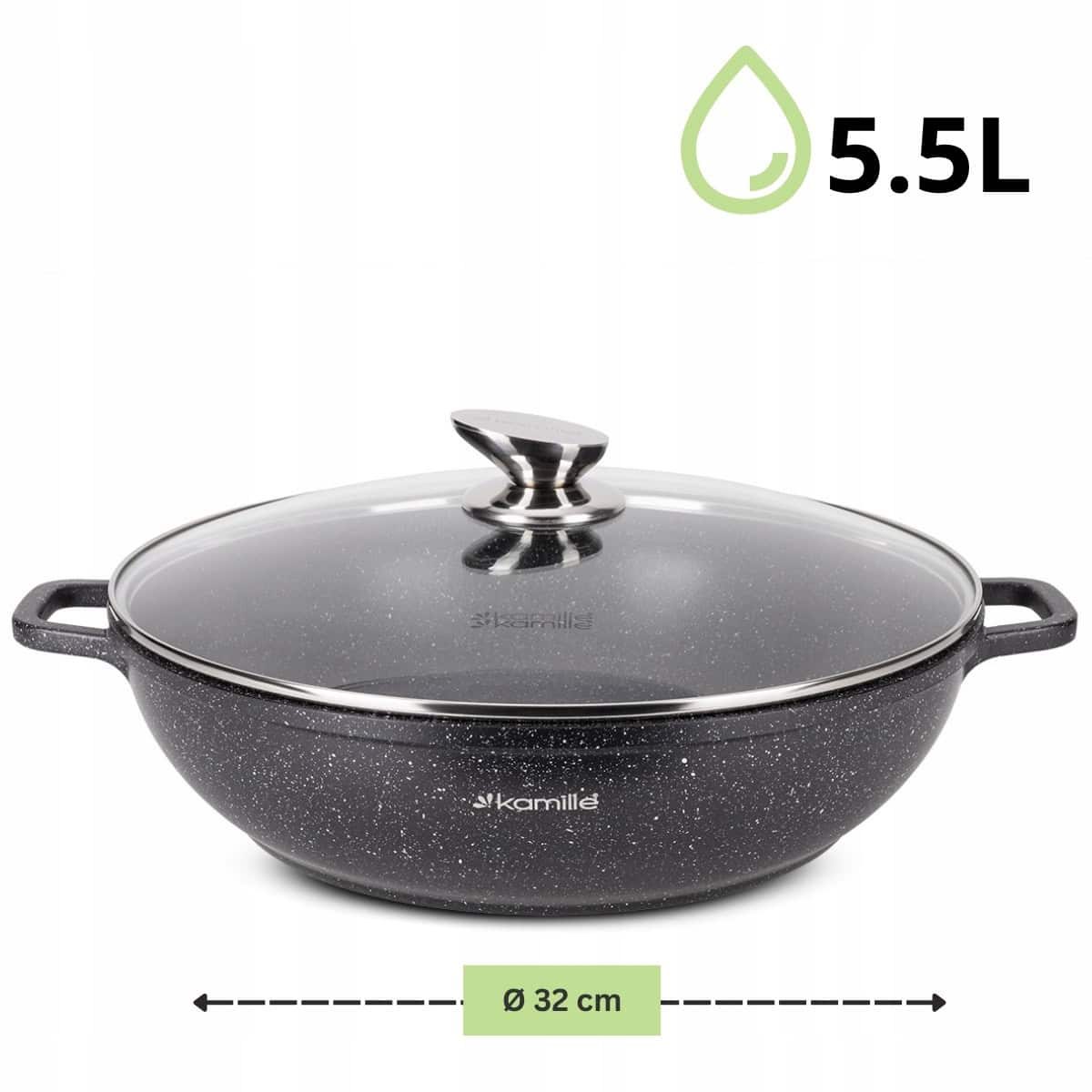 Cratita, invelis marmorat, 5.5 L, cu capac de sticla, aluminiu, inductie - imagine 4