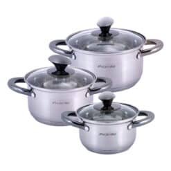 Set 3 oale cu capac, Otel inoxidabil, 1/1.5/2 L, 8.5/9.5/10.5 cm, Argintiu, 6 piese