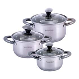 Set 3 oale cu capac, Otel inoxidabil, 1/1.5/2 L, 8.5/9.5/10.5 cm, Argintiu, 6 piese