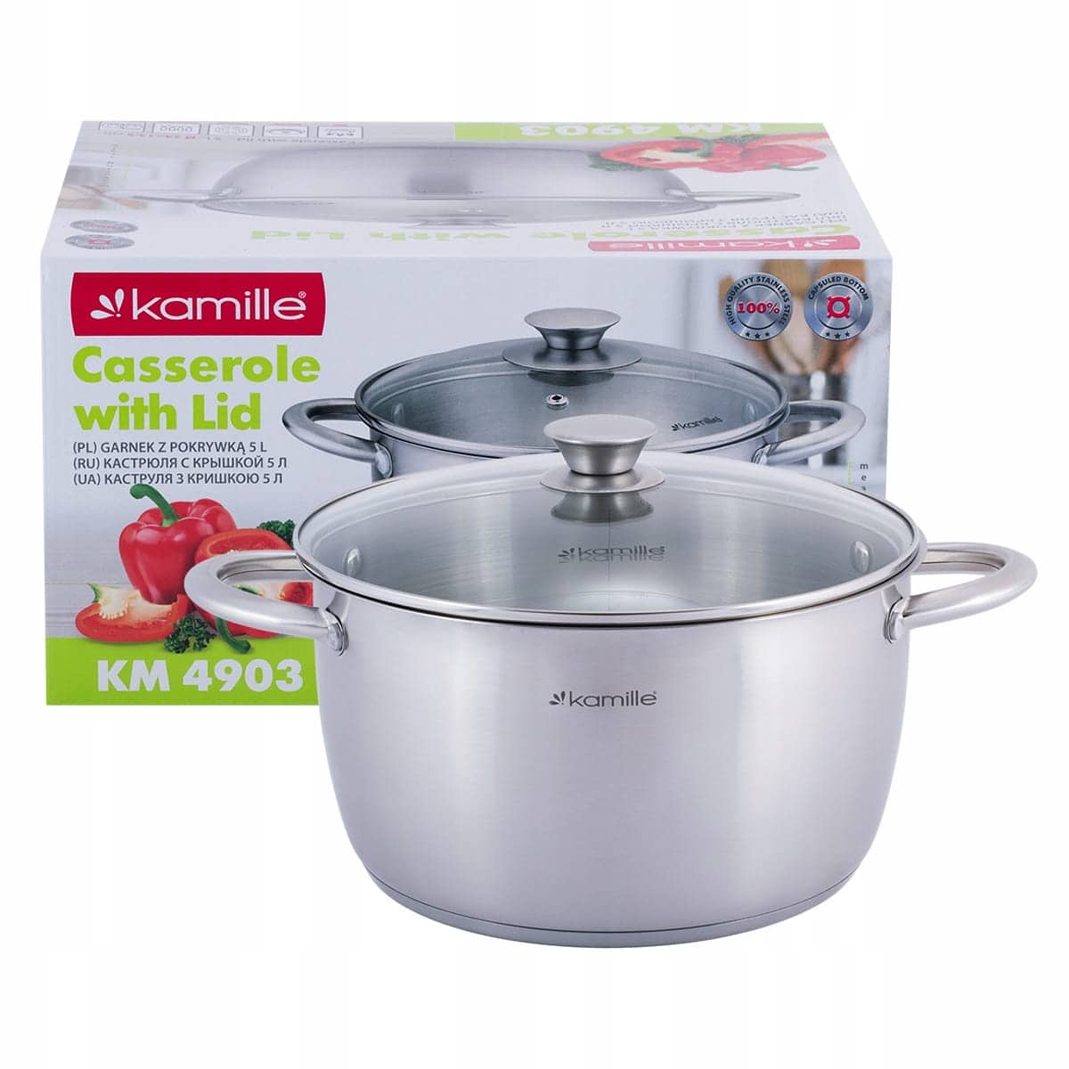 Oala, inox, 5 L, capac sticla, 24 cm - imagine 5