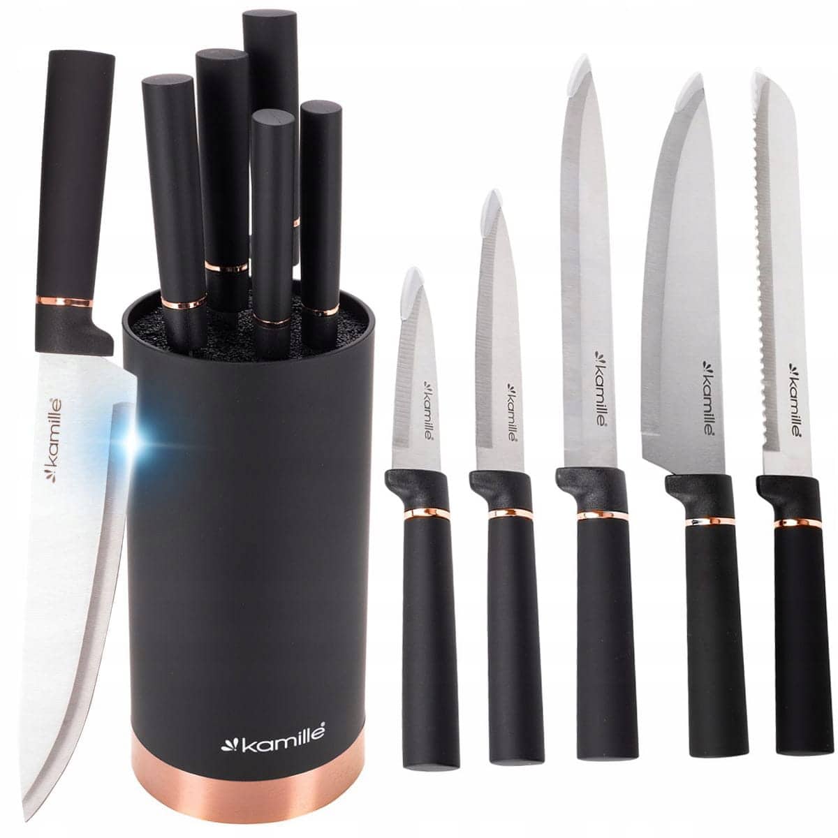 Set Cutite 6 piese, suport negru, lame inox, manere soft-touch