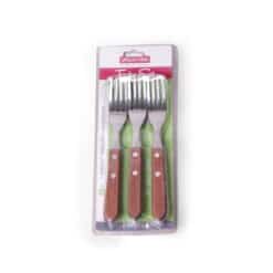 Set 6 furculite din inox, cu manere din lemn, 19 cm, Argintiu / Maro