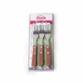 Set 6 furculite din inox, cu manere din lemn, 19 cm, Argintiu / Maro