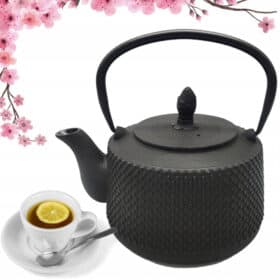 Ceainic din fonta emailata, 1000 ml, sita inox, negru