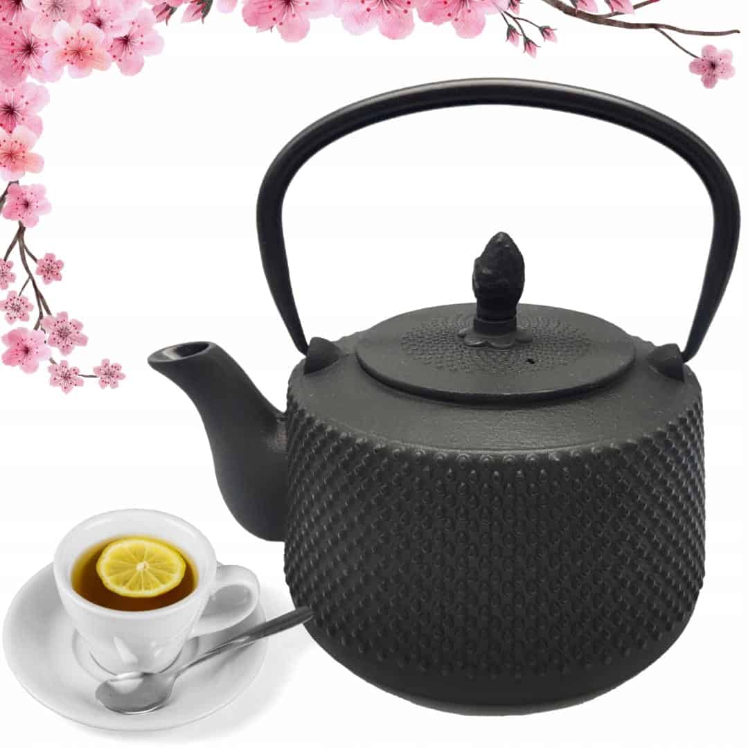 Ceainic din fonta emailata, 1000 ml, sita inox, negru