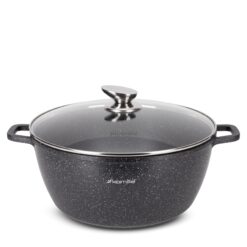 Oala aluminiu turnat 8 L, marmorat, inductie, capac sticla