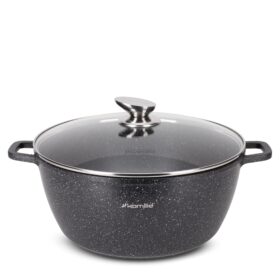 Oala aluminiu turnat 8 L, marmorat, inductie, capac sticla