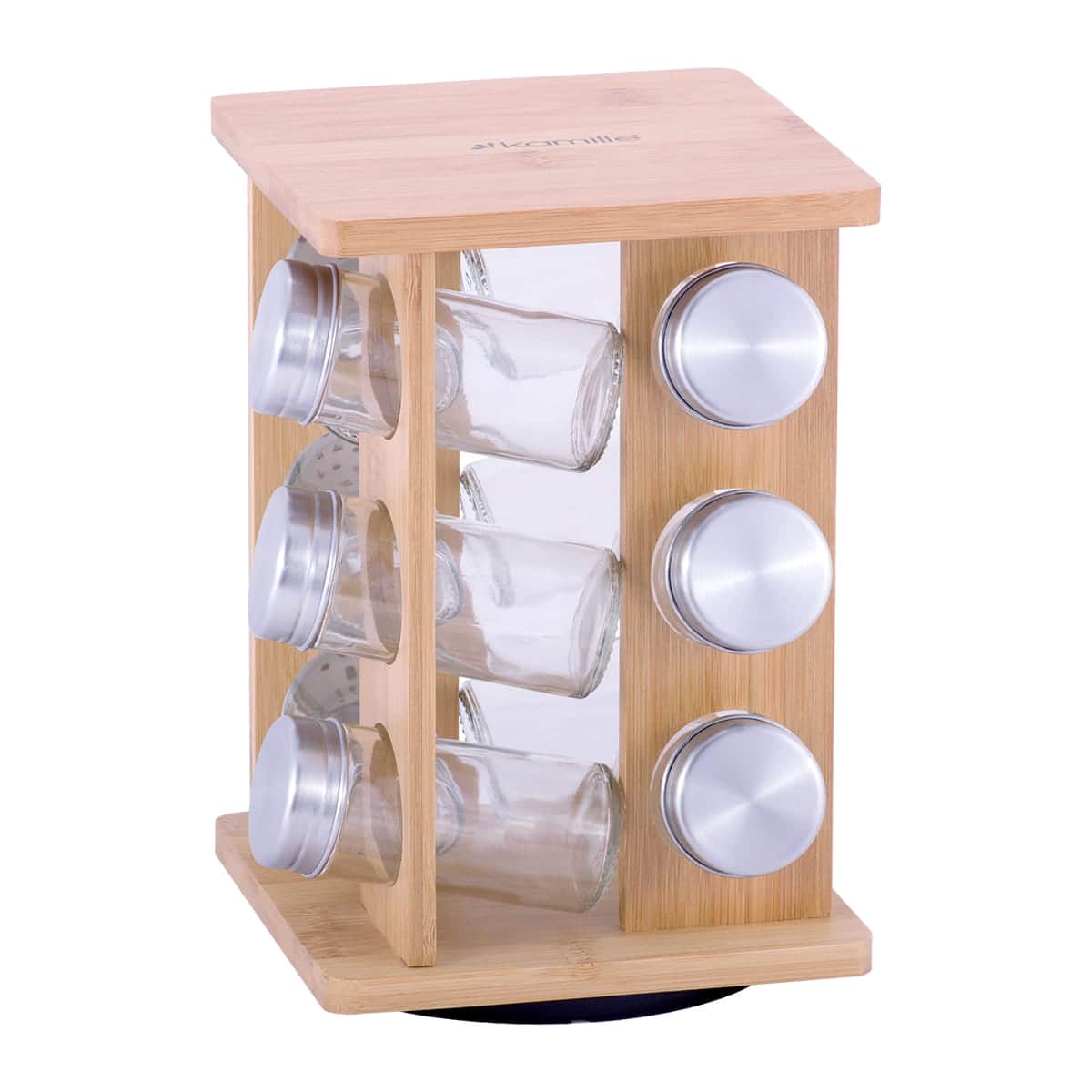 Set suport rotativ condimente, 12 recipiente, inox